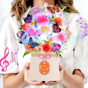 Birthday Greeting Card, Light & Music Birthday Card, Lily and Butterfly Theme, 10-inch Preserved Flower Bouquet, 3D Pop-Up Birthday Card, Perfect for Women, Wives, Mothers, Daughters, Sisters, Partners—A Surprise She'll Never Forget Orchid Decoration