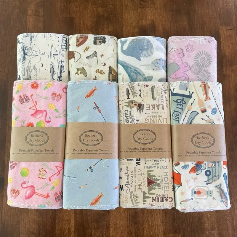 Limited Run III 6 Pack Eco-Friendly Kitchen Paper Towel Replacement 100% Cotton Flannel Reusable Absorbent Sewn Edges Durable