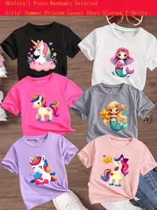 Randomly send 1pc from 6 Colors, 【Summer T-shirts-Daily and Festive Party Knitted Tops-Comfortable Round Neck T-shirts-Birthday or School Uniforms-Professional Shirts, Fun Pattern T-shirts, Outdoor Styles】