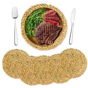 Round Woven Water Hyacinth Placemats, Set of 12, Boho Farmhouse Table Mats for Dining