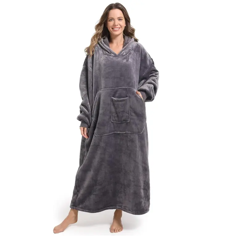 REDESS Lady's Fluffy Soft Flannel Hooded Robe for Women - Cozy Reset Lambswool Lined, Long-Sleeve Insulated Casual Bathrobe with Pockets, Indoor Loungewear Bathrobes & Dressing Gowns