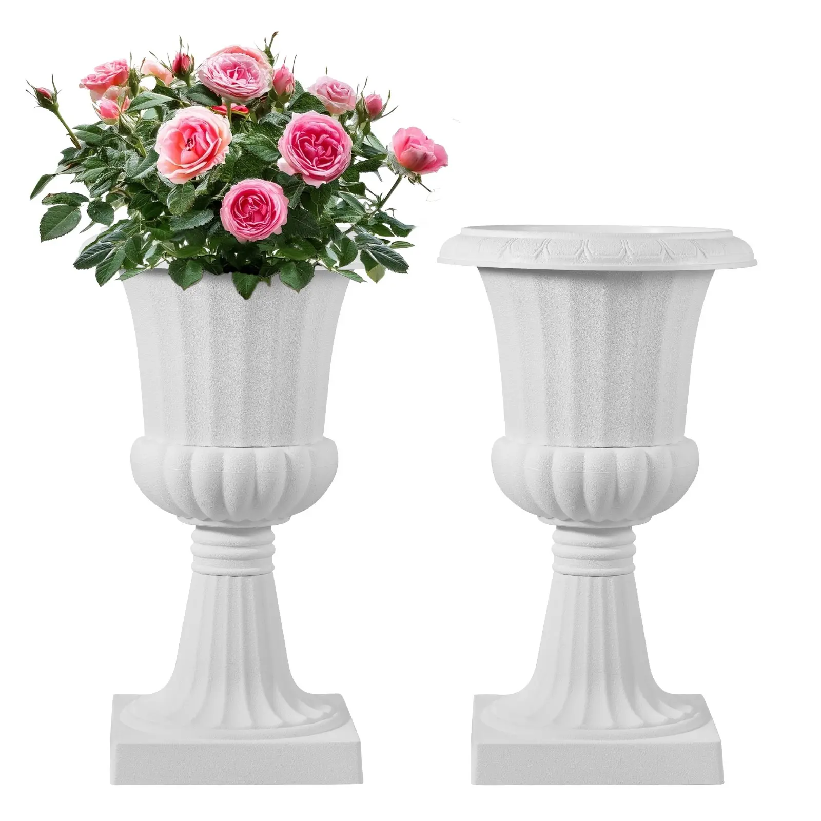 【Summerfinds】VEVOR 2-Pack Classic White Plastic Urn Planters, 9.8x16.5in Decorative Flower Pots, Indoor-Outdoor Plastic Pots for Plants for Home & Garden Front Porch Decor, Decorative Flower Pot