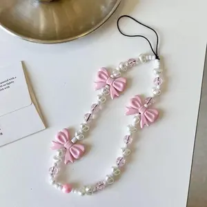 Cute Bowknot Design Beaded Phone Chain, Fashionable Phone Lanyard, Phone Strap for Women & Girls, Phone Decoration Accessories for Phone Case, Charm