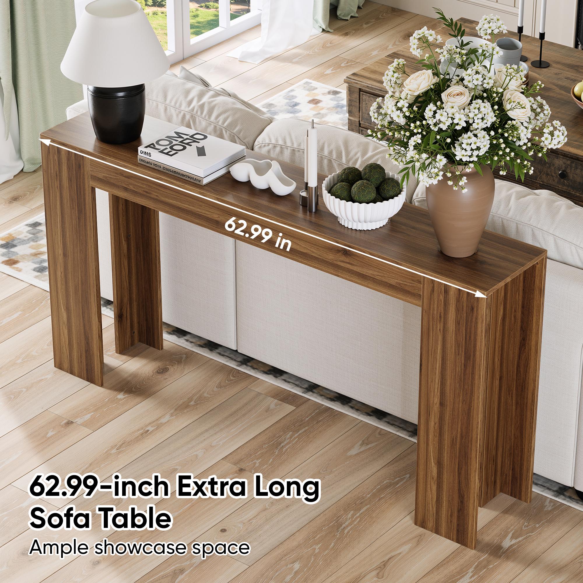 63 in Farmhouse Wood Console Table with Rectangular Tabletop, Narrow Long Indoor Furniture for Entryway Foyer, Easy Assembly Walnut Hall Table