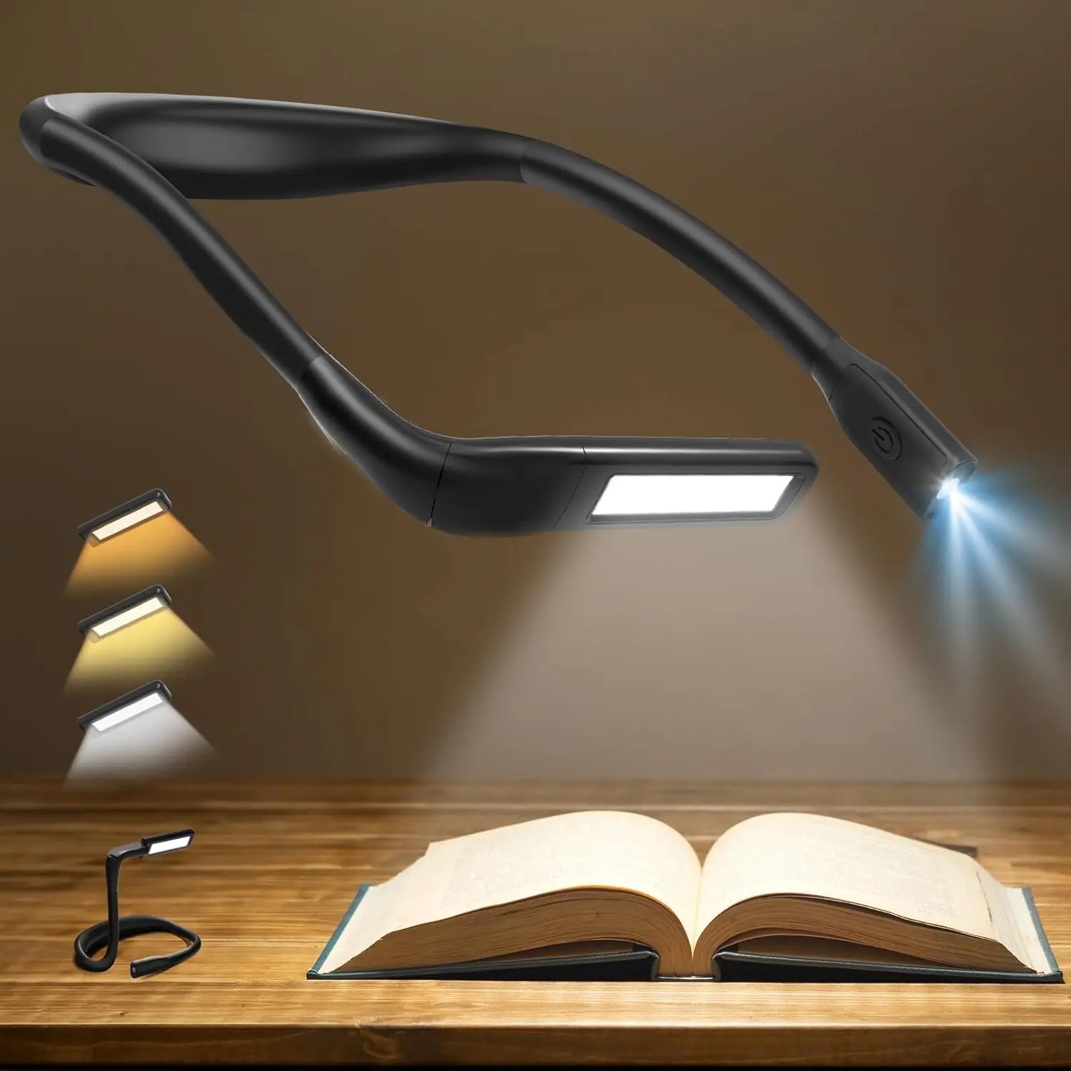 Rechargeable LED Reading Lamp for Night Use, Adjustable Neck Book Light with 3 Brightness Colors, Perfect Christmas and Birthday Gift