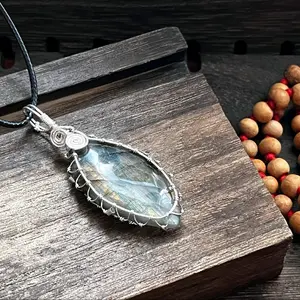 Multi Color Flash Iridescent Handmade One of a Kind Wire-Wrapped Labradorite Gemstone Pendant Anniversary Engagement Wedding Auspicious Birthday Daily