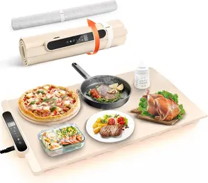 Warming Mat, Electric Rollable  Warmer 10 Levels Temperature & 10-Hour Timer Large Warming Tray with  Lock for Parties & Buffet, Extra-Long 6.5ft Cord, Creamy White