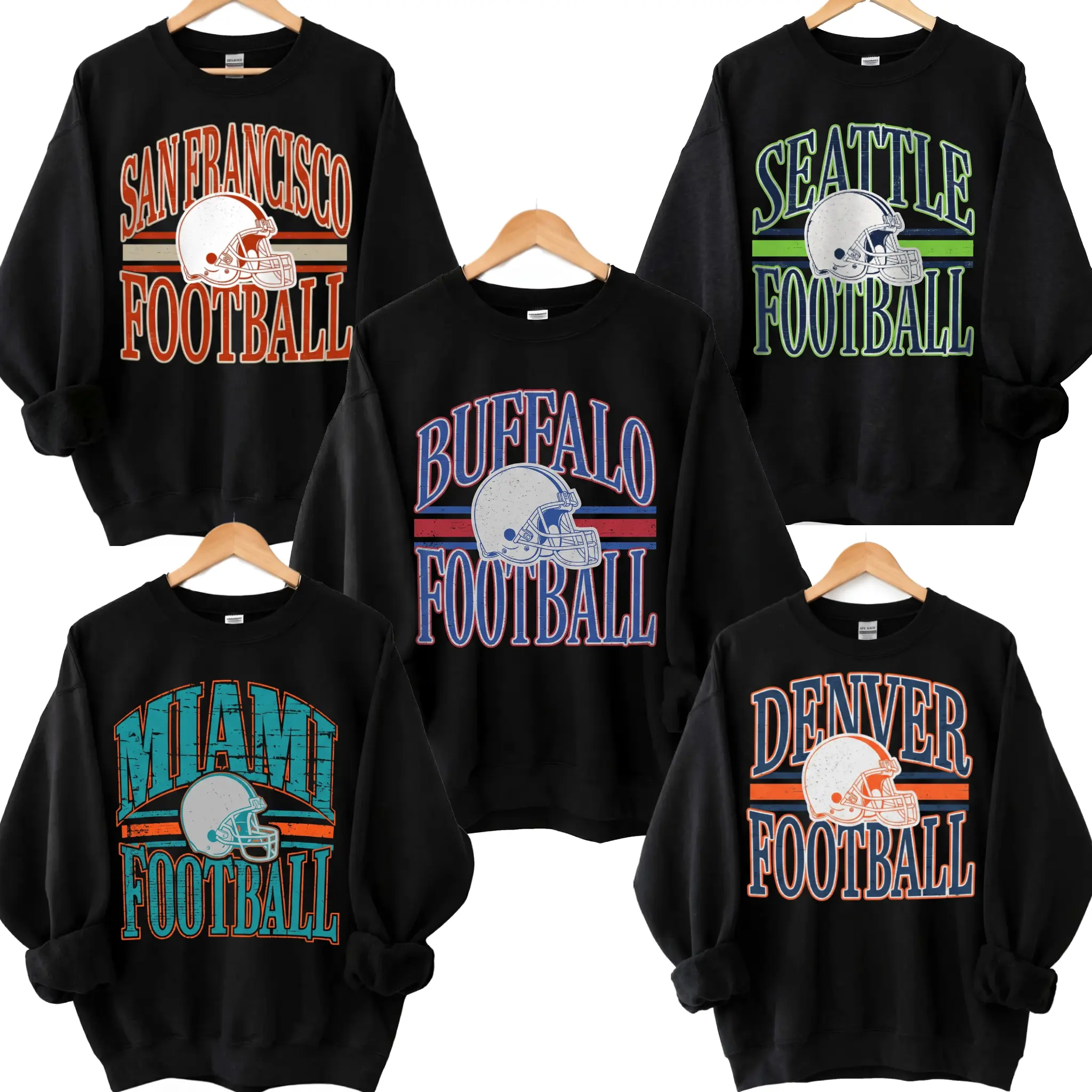 Football Sweatshirt, All Team Football Sports, Retro Football Tees Team Sport Grey Colors, Cotton Shirt In Sport Grey Color, Gift Shirt For Fan Favorite Football Team For Men & Women HY