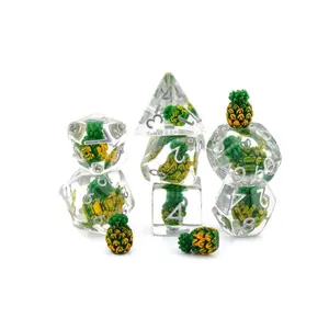 Pineapple Resin DnD Dice Set: 7 Piece Tropical Fruit RPG Dice with Bright Yellow Hue and Playful Details for Fun Tabletop Sessions