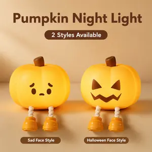 summerwins Cute Pumpkin Night Light, Soft Silicone Tap Control Bedside Lamp with 3 Brightness Levels, Type-C Rechargeable, 30-Min Timer, Phone Stand, Cozy Halloween Room Decor