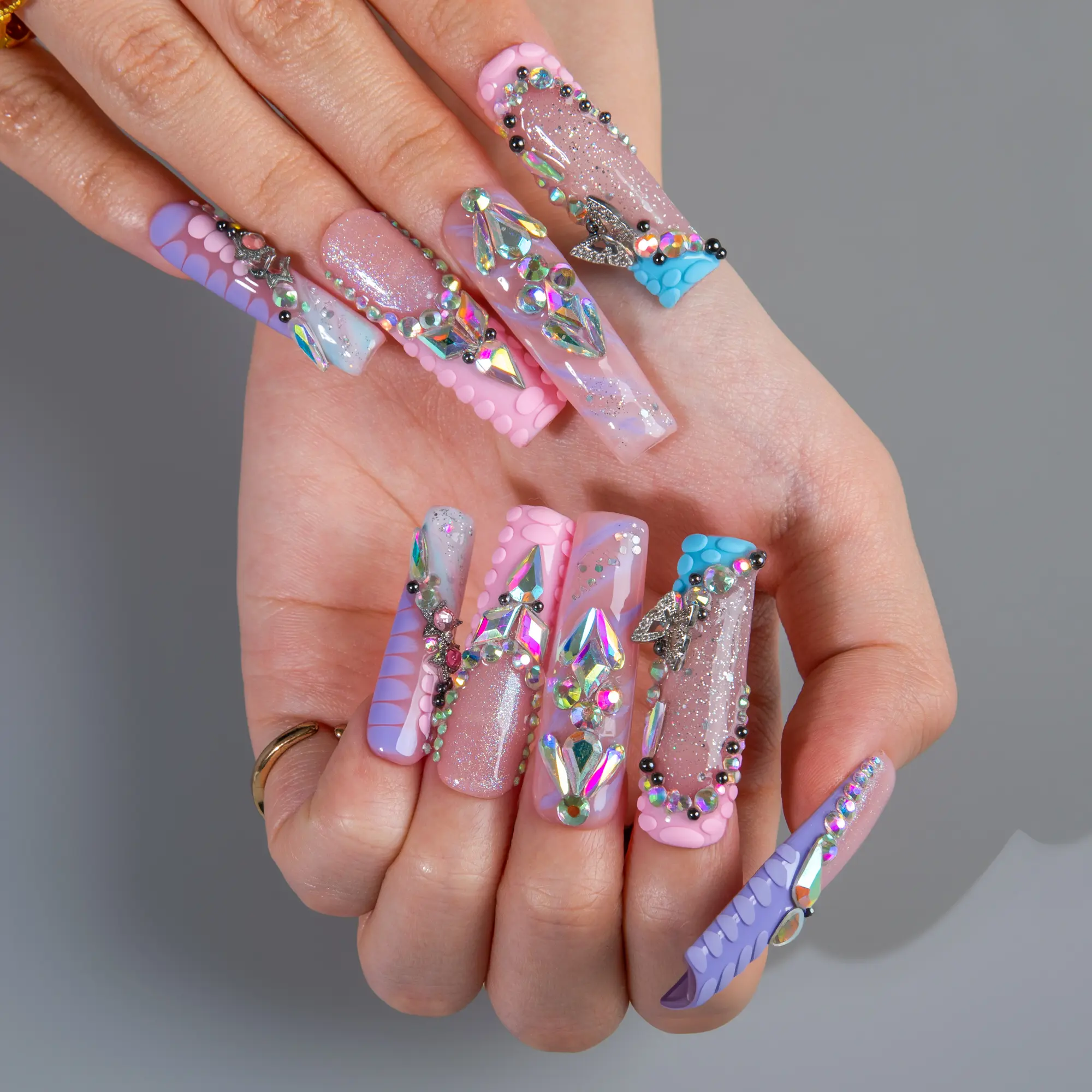 Lovful | NEW DROP Collection Handmade Acrylic Press On Nails | 10PCS Reusable | Salon Quality 3D Flower Rhinestones #DealsForYouDays