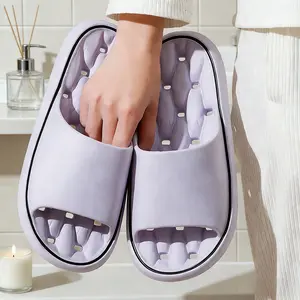 Unisex thick-soled non-slip house slippers for summer, quiet cloud-like comfort, minimalist striped bathroom shoes with a hollow quick-dry sole, unisex couple’s indoor bedroom floor home slippers