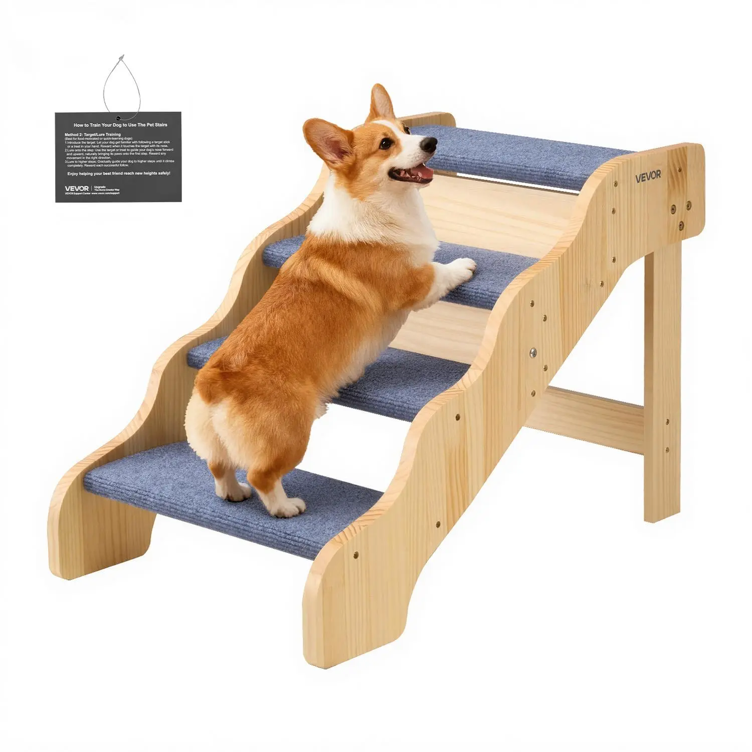 VEVOR Polyester Wood Pet Stairs, Versatile 4-Step Design Antislip Stairs & Steps, 150 lbs Load Capacity, Non-Slip Surface, Lightweight Dog & Cat Ladder, Comfortable, Easy to Move, Climb Easily for High Beds, Stable for Small-Medium-Large Older Pets