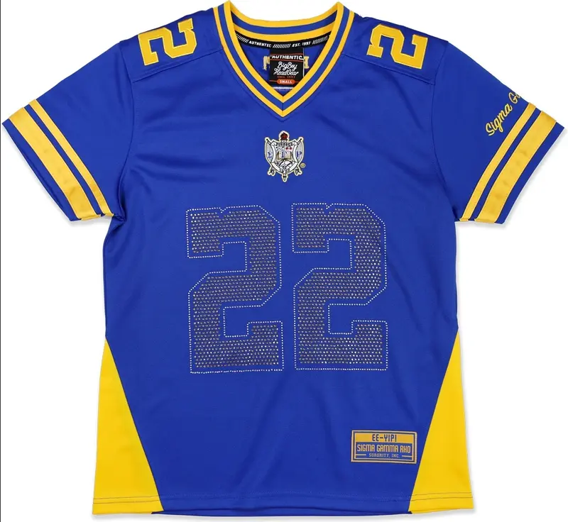 Trending Big Boy Sigma Gamma Rho Divine 9 Rhinestud S13 Football Jersey Lightweight Breathable Fabric Quick Dry Moisture Wicking Regular Fit