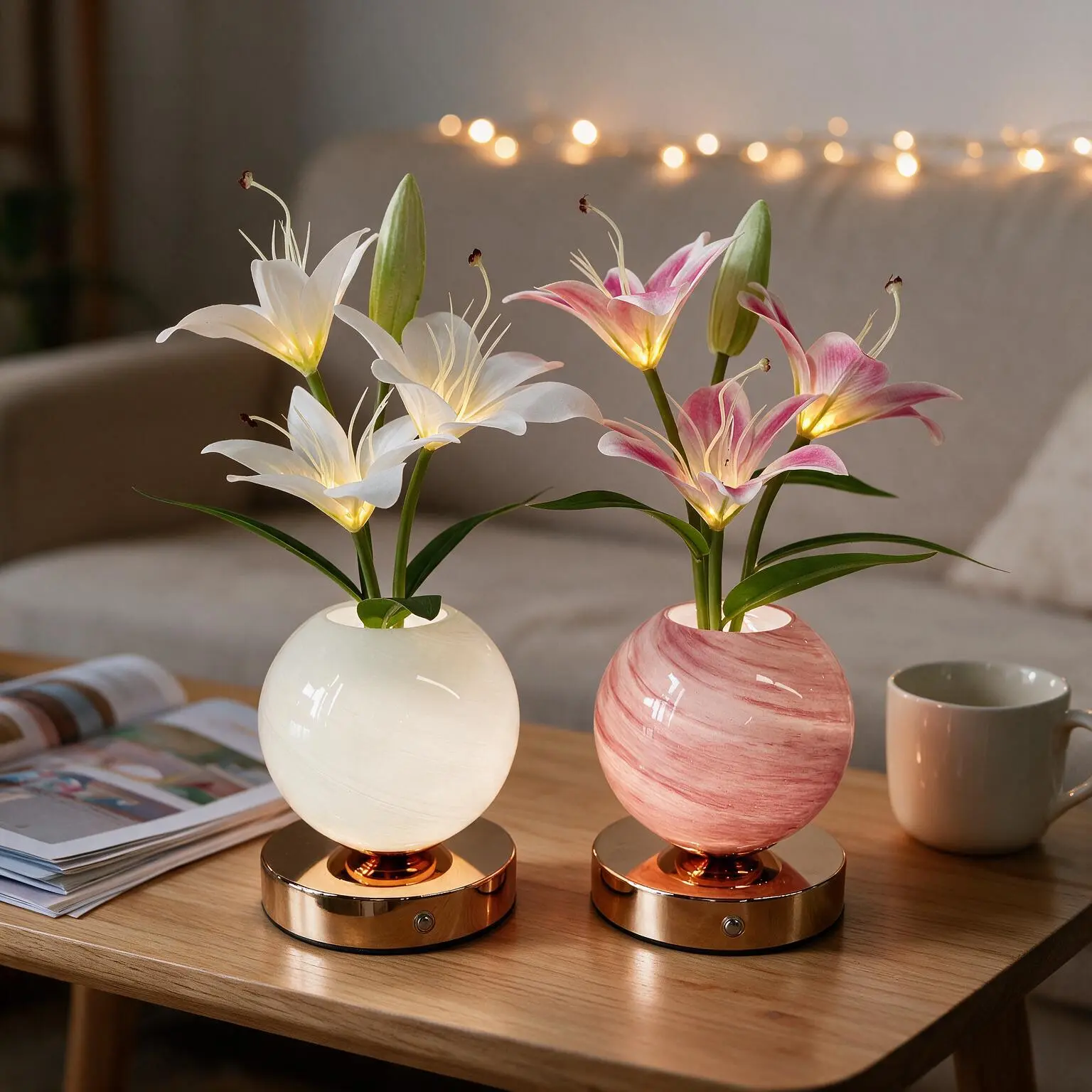 Lily-Shaped LED Floral Table Lamp - Rechargeable Wireless Touch-Dimmable, Crystal Base, Ambient Glow Bedside Nightlight, Women Gifts for Home Improvement Lighting Accessories, LED Lights