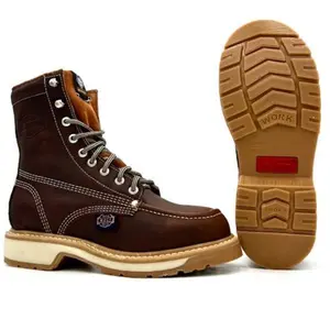 White Wolf 8 Inch Lacer Moc Toe Work Boot Dual Density Oil & Slip Resistant Sole Goodyear Anti-Fatigue insole WW-955 Gzl Brown Leather Workboots Closed