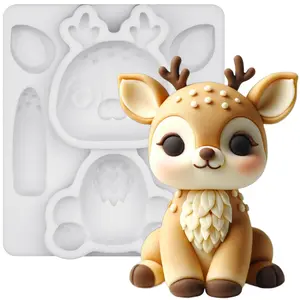 Fondant Mold Deer Woodland Animal Cake Topper 3.3 Inches Tall Silicone for Kids Birthday Party Decorations Food Grade for Cake Decorating and Craft Projects silicone
