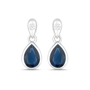 Genuine Blue Sapphire Diamond Dangle Earrings