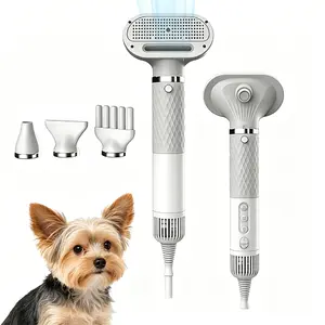 2-in-1 Pet Dryer & Grooming Brush, 3-Speed Dog Hair Dryer with Smart Temp Control, Quiet Pet Blow Dryer with 4 Nozzles for Dogs, Cats & Small Pets