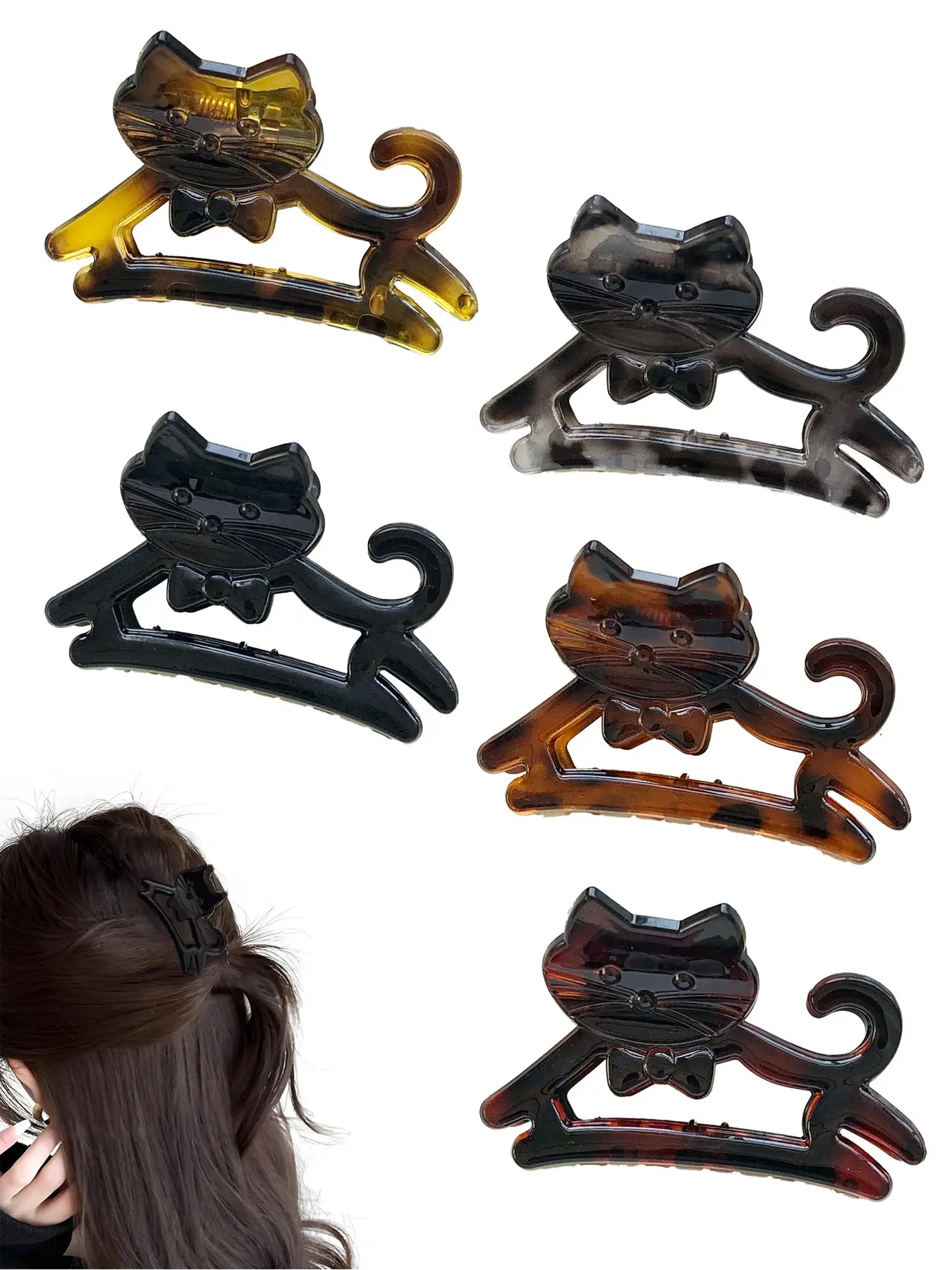 Sweet and cute hollow-out cat hair claw set, Claw Hair Clips Pack, suitable for ladies and girls, cartoon design, suitable for half-up and half-down hairstyles