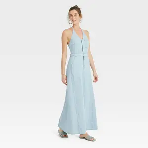 Women's Halter Neck Denim Maxi Dress - Universal Thread Blue 16