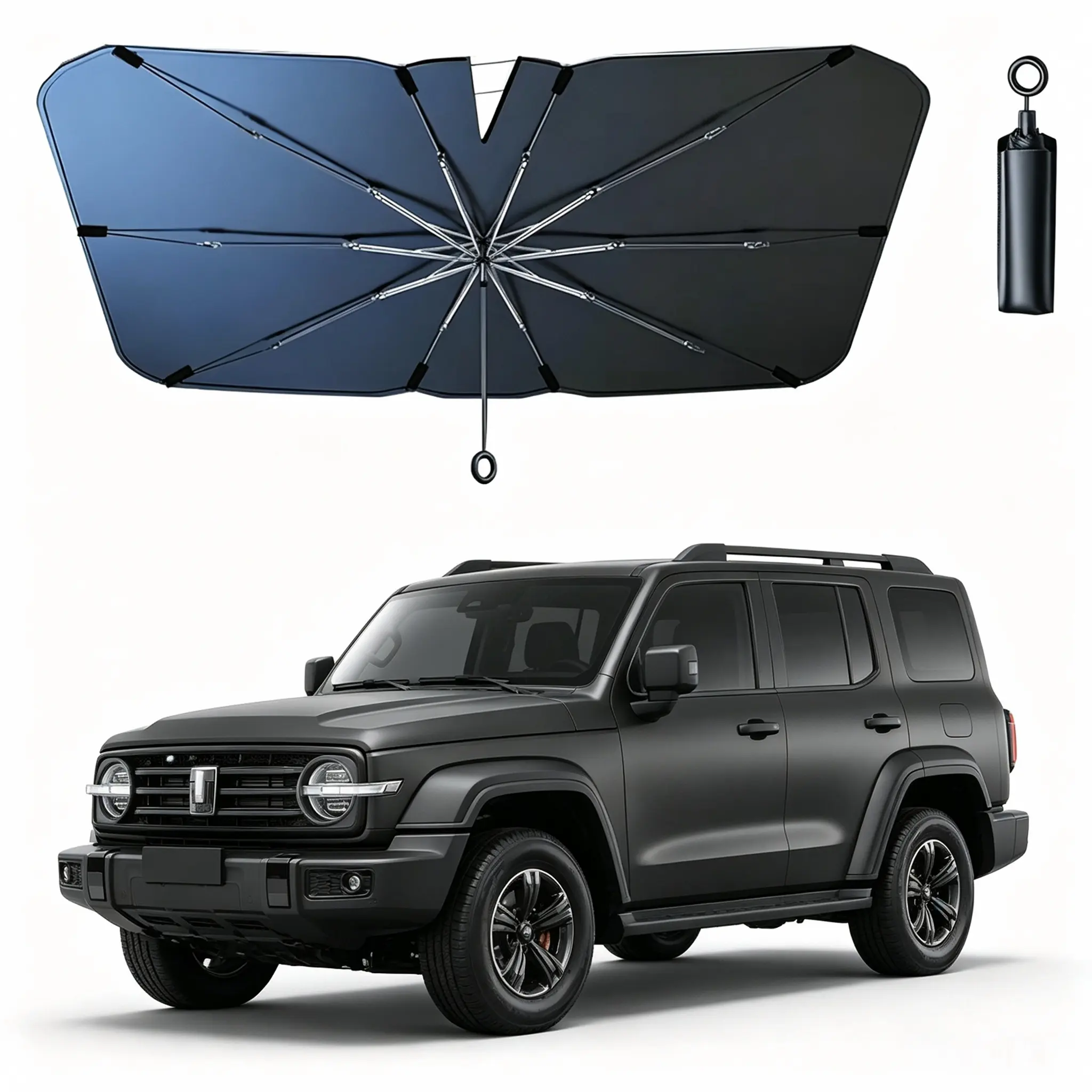 2026 Upgraded Car Windshield Sun Shade Umbrella, Foldable Front Window Cover with UV Blocking, 10-Strand Convex Frame, Retractable Design, Universal for Most Cars & SUVs interior decoration accessory halloween anxiety relief