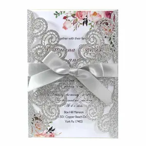 Glitter Paper Hollow Peacock Flower European Wedding Card, Engagement Invitation