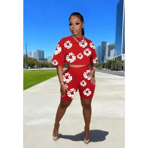 Women's Crew Neck Short Sleeve Shorts Printed Set Comfortable Commuter