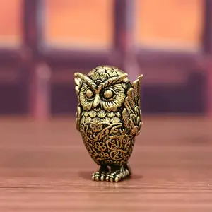 Brass Owl Decorative Figurine, Perfect for Living Room Bedroom Office Desk Shelf Decoration, Durable Handmade Metal Craft Animal Statue