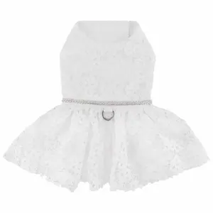 White Lace Dog Wedding Dress with Leash – Elegant Pup Attirea