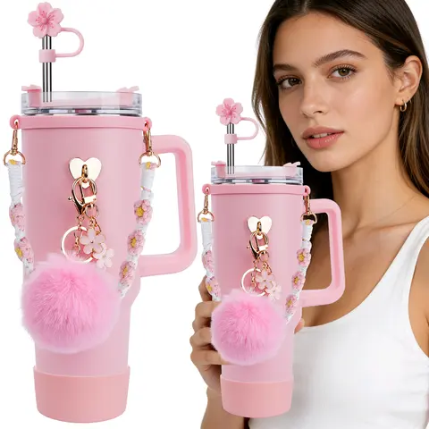 Stainless Steel Vacuum Insulated Cup with Handle and Straw for Children's Women Valentine's Day Birthday Gifts Set, Keep Cold, Hot & Ice, Portable Drinkware Tumbler Water Bottles, Bottled, Flasks funny Tumbler Drinkware Tea Iced Tea girl gifts friendship