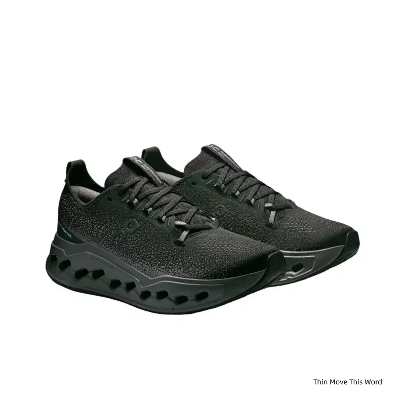 ：Solid Black Knit Mesh Low Top Athletic Sneakers, Breathable Textured Upper Hollow Wave Cushion Midsole Lightweight Casual Running Trainers For Workout Daily Street Wear