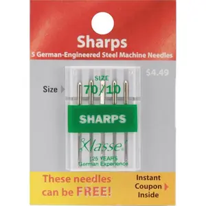 Klasse Size 70/10 Sharps Sewing Machine Needles