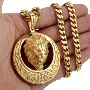 Golden Lion Pendant Necklace -316L Stainless Steel, Hip Hop Jewelry, Complex Celtic Knot Design, Men's and Women's Fashion Gifts, Fashion Necklace | Avant garde Style