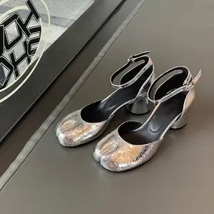 NRPC Modern Heels Pumps Women Round High Heel Leather Square Split Toe Pumps Shoes Spring Summer Sandals Mary Janes Shoes Heels Women Girl Chunky 2026 shoes