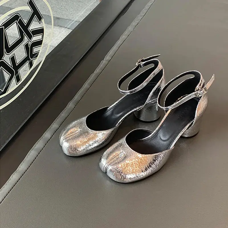 Modern Heels Pumps Women Round High Heel Leather Square Split Toe Pumps Shoes Spring Summer Sandals Heels Women Girl Chunky 2026 shoes Casual Elegant Footwear Stylish Classy Heeled