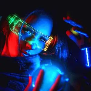 LED Light Up Glasses, 1 Count Futuristic Design Glasses, Neon Glasses for Party, Cosplay, Festival, Outdoor Sports, Masks