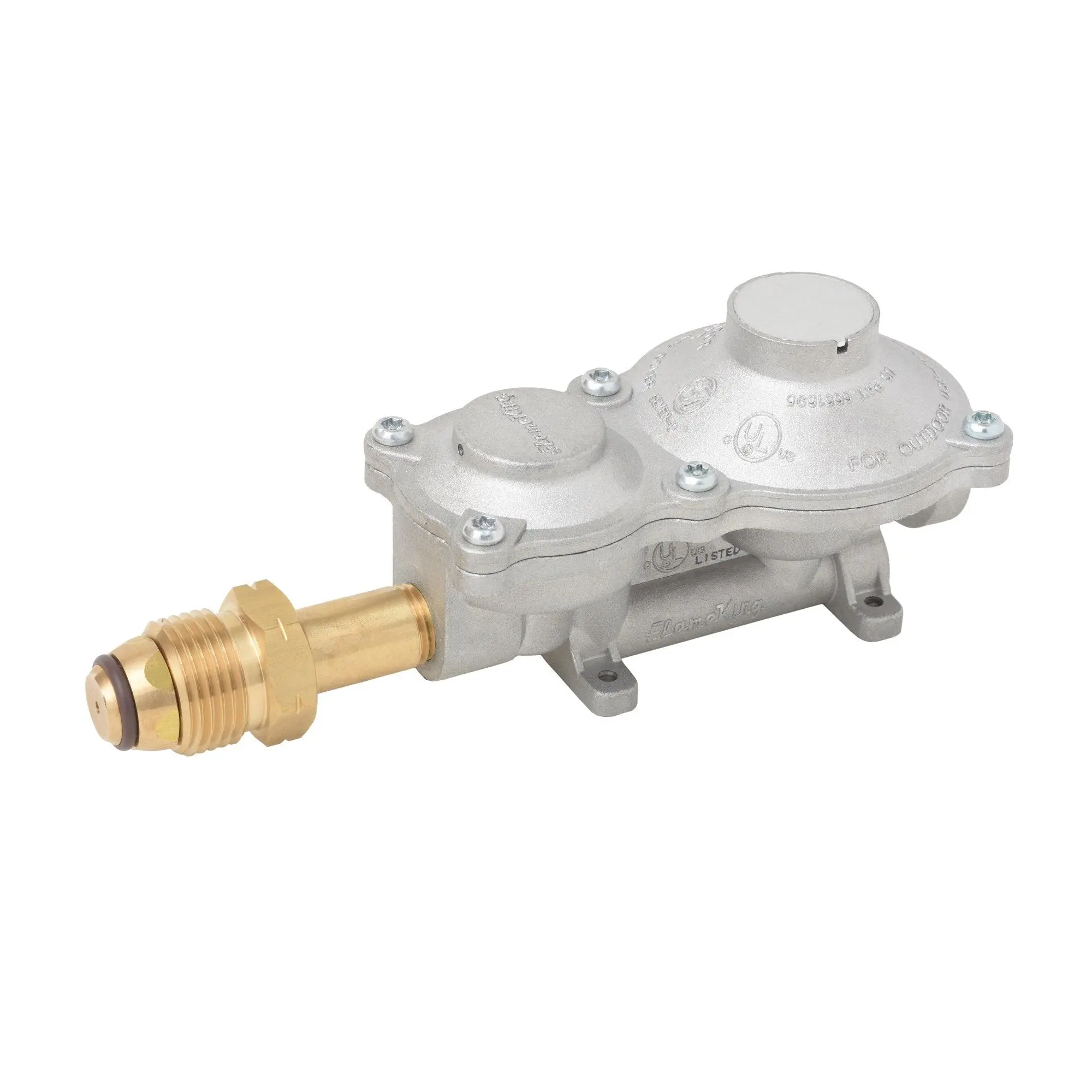 Flame King 2-Stage Propane LP Horizontal Super Compact Regulator with POL for RV, Vans, Trailers, Campers, 100lb, ASME Tank, Generators