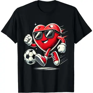 Funny Heart Playing Soccer Valentines Day Mens Boys Kids T-Shirt,Made in USA