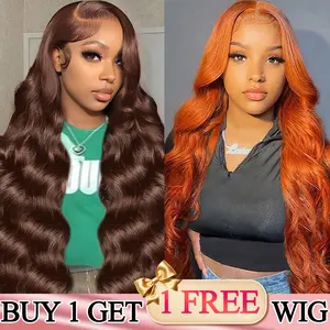 [Buy 1 Get 2]220% Density Body Wave Brown Lace Front Wigs Blended Human Hair Glueless Wigs Pre Plucked 13x4 HD Transparent Lace Frontal Wig Lace Front Wigs for Women