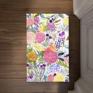 212 MAIN Polyester Loop Door Mat, 21x34 in, Indoor-Outdoor Botanical Area Rug, Bundle of Flowers Design, Vibrant Home Decor Textile, Model CODM2134UODC84, Botanical Area Rugs