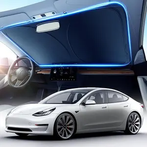 2026 Upgraded Windshield Sun Shade for Tesla Model Y Juniper / Model 3 Foldable Heat Insulation Sunshade with Storage Bag，Universal Fit for Cars & SUVs