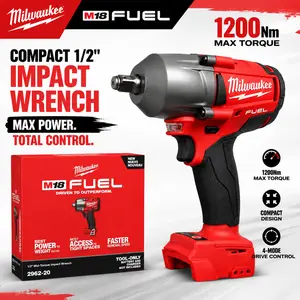 Milwaukee M18 FUEL Compact 1/2" Cordless Impact Wrench, 1200Nm High Torque Brushless Electric Wrench, Bare Tool / Full Kit with Battery & Charger Optional