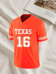 Texas No. 16 American Football Jersey, Breathable Sweat-Wicking Short Sleeve Pullover, Loose Fit Unisex Casual Wear for All Seasons
