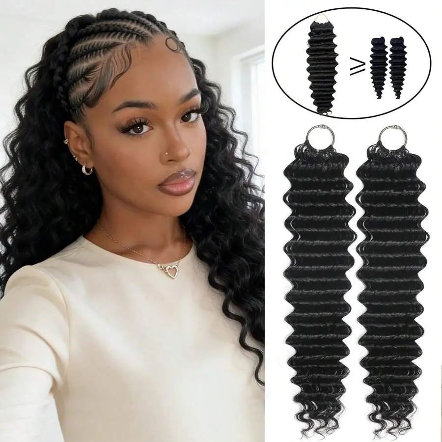 Bling Hair Deep Wave Feather Crochet Human Hair For Women Lightweight Knotless Feather Extension Pre-Separated Invisible Miracle Knots Hair Extensions, Wet And Wavy Lightweight Reusable Human Crochet Bundles Natural Color