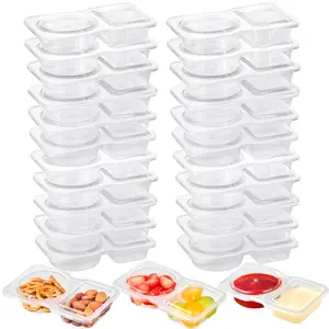 Reusable Snack Containers With Lids  25 Set Plastic Pack Double Compartment Sauce Container Condiment Snackle Box For Meal Prep Office School Travel Camping