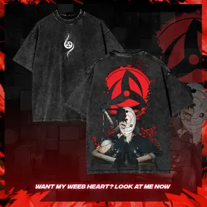 Retro Limited Naruto - Uchiha Obito Anime Washed Tee Unisex Oversize Heavyweight Cotton T-shirt, Anime Wash Tee, Anime Lovers, Anime Tee, Anime Lovers Gift, Gift For Him, Gift For Her. Fabric Man