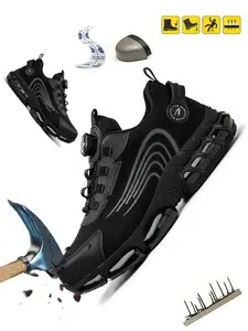 Men's Minimalist Casual Plain Lace Up Work Sneakers, Sporty Breathable Comfortable Non-slip Safety Sneakers, Fashionable Sneakers for Daily Wear