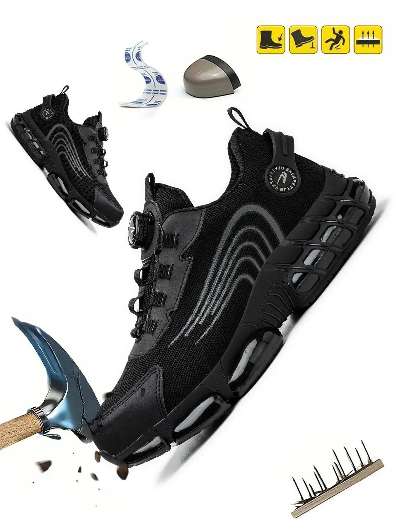 Men's Minimalist Casual Plain Lace Up Work Sneakers, Sporty Breathable Comfortable Non-slip Safety Sneakers, Fashionable Sneakers for Daily Wear