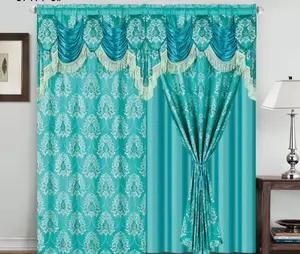 Luxury Turquoise Jacquard Curtain Set with Elegant Valance & Tassel Fringe - Window Treatment for Living Room & Bedroom